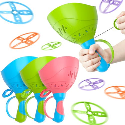 Outdoor Toys for Kids Ages 4-8, 4 Pack Flying Disc Launcher Toy for Kids, Outside Yard Manual Capture Game Toys for Toddlers 3-5, Flying Catching Games for Boys Girls Christmas Easter Birthday Gifts