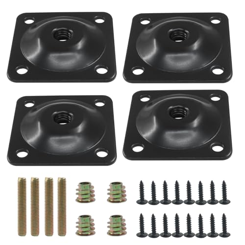 Murtenze 4 Pack Leg Mounting Plates, 5/16"(M8) Mounting T-Plates with Hanger Bolts, Screws Strengthen Furniture Repair for Sofa/Couch/Seat(Black) - color: Black