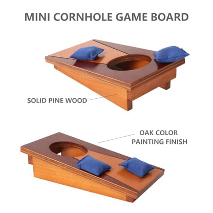 GSE Games & Sports Expert Mini 10"x5" Tabletop Cornhole Toss Game Set with 8 Bean Bags, Wooden Desktop Cornhole Game for Office Desk, Home, Parties, Travel Fun