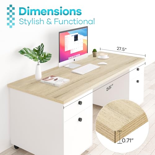 Kaboon Universal Tabletop 55"x27.5", Solid One-Piece Melamine Table Top, Double Desk L-Desk DIY, Home and Office Countertop, Oak - color: Oak, size: 55x28
