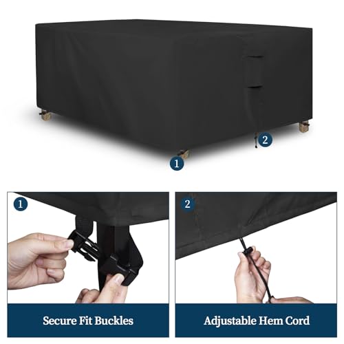 Easy-Going Rectangle Patio Furniture Cover Waterproof Outdoor Dining Table and Chair Cover Anti-UV Outside Sectional Sofa Set Covers (111"L x 74"W x 28"H, Black) - color: Black, size: 111"L x 74"W x 28"H