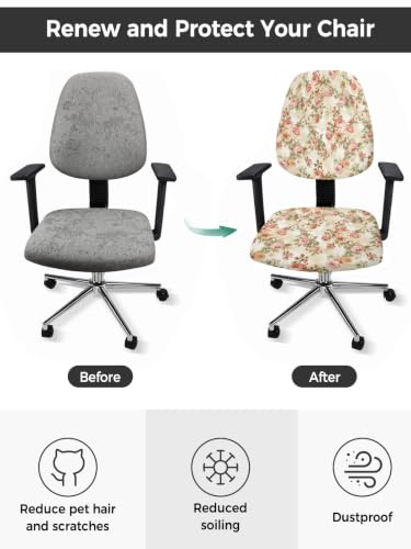 Savannan Office Chair Cover, Rose Flower Leaf Seamless Protective Stretch Elastic Universal Cover for Desk Task Chair,Computer Rotating Chair 1 Pcs Classic Floral Watercolor