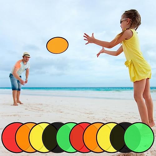10 PCS Foldable Flying Disc Fans Set with Bag Folding Pocket Beach Flying Disc for Party Favors Summer Outdoor Activity