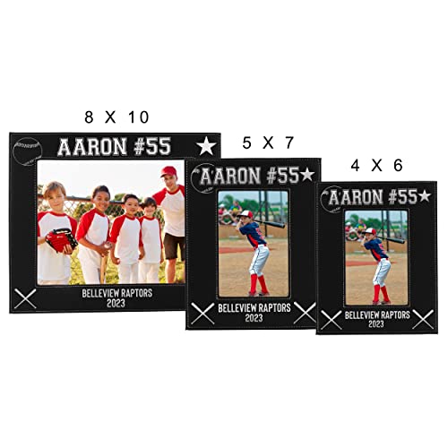 My Personal Memories Custom Monogrammed Baseball Sports Picture Frame Gifts - Personalized 4x6, 5x7, 8x10 Photo Frames for Athletes, Coaches, Teams, Kids, Awards (Black with Silver) - color: Black with Silver