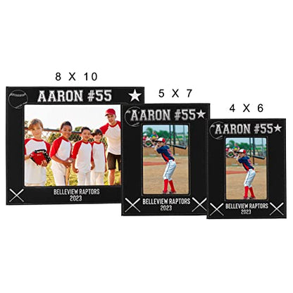 My Personal Memories Custom Monogrammed Baseball Sports Picture Frame Gifts - Personalized 4x6, 5x7, 8x10 Photo Frames for Athletes, Coaches, Teams, Kids, Awards (Black with Silver) - color: Black with Silver