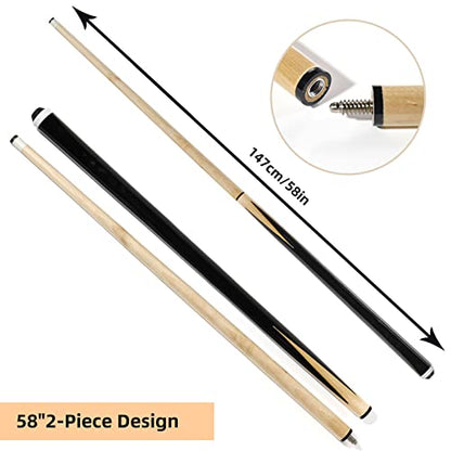 Professional Billiard Cue Sticks Heavy Duty Hardwood 58" Canadian Maple Pool Queue Stick with 13mm Tip,2-Piece,Set of 4