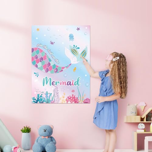 WERNNSAI Pin The Tail on The Mermaid - Mermaid Party Decorations Ocean Party Games for Wall Home Room Birthday Party Favor 21'' x 28'' Poster with 24PCS Tail Stickers - style: Mermaid 002