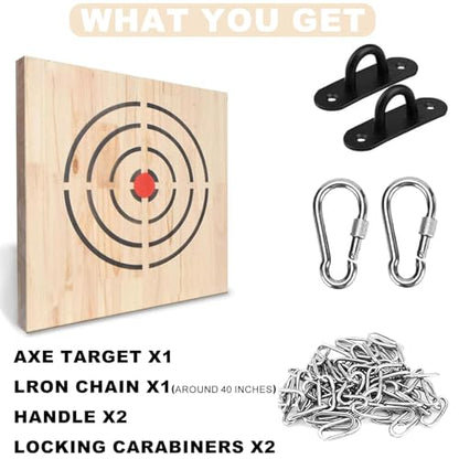 Wooden Axe Throwing Target with Handle & Chain Knife Throwing Target with KnifeThrowing with Steel Chain