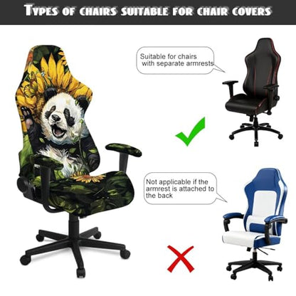 Panda Sunflower Print Gaming Chair Covers Slipcovers 4Pcs with Armrest Cover Dust-Proof Skin Friendly Gamer Desk Chair Covers Fits Most Office/PC Chairs & Racing Style Seats - color: Multi - Panda Sunflower