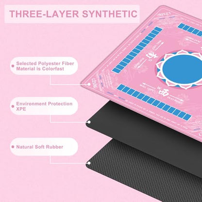 LZSIG Mahjong Mat with Rules 33×33", 3mm Thickened Anti-Slip American Mahjong Table Mat with Portable Carry Bag, Durable Stitched Edges, No Creases, Noise Reduction Rubber Board Game Pad, Gift - color: Pink