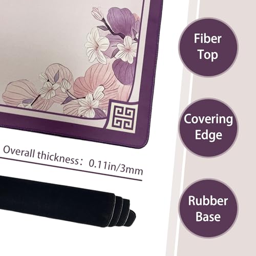 Mahjong Mat for Table, 31.5 x 31.5 Inch | Pink&Purple Flower, Portable Packaging Bag, Non-Slip, Noise Reduce, Water-Absorbent, For Card Games/Dominoes/Board Games