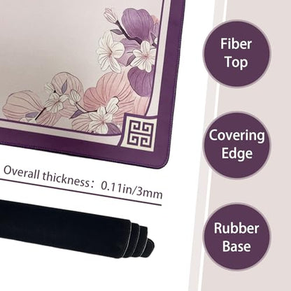 Mahjong Mat for Table, 31.5 x 31.5 Inch | Pink&Purple Flower, Portable Packaging Bag, Non-Slip, Noise Reduce, Water-Absorbent, For Card Games/Dominoes/Board Games