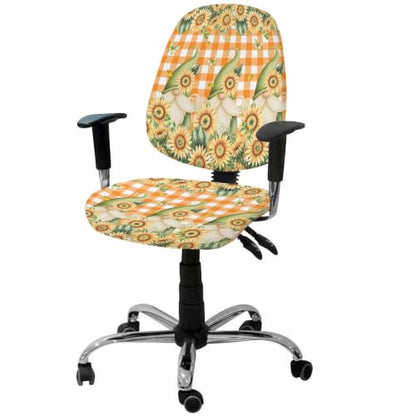 Savannan Office Chair Cover, Farm Gnome Fall Sunflower Watercolor Protective Stretch Elastic Universal Cover for Desk Task Chair,Computer Rotating Chair 1 Pcs Orange Buffalo Plaid