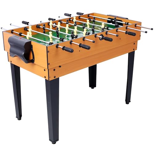 48” 6-in-1 Multi-Game Table - Billiards, Air Hockey, Foosball, Basketball, Table Tennis, and Dining Table Set for Home Game Room Friends Family, Kids, Adults-Brown