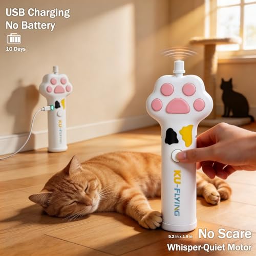 Cat Fetch Toy Launcher with 10 Soft & Flexible Discs, Cat Toys for Indoor Cats, LED Glowing Launcher, Electric Interactive Kitten Toy for Hunting & Exercise, USB Rechargeable - color: white