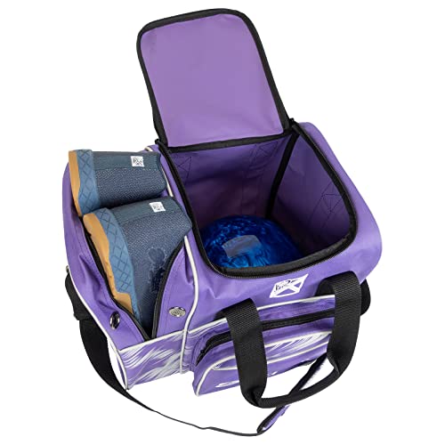KR Strikeforce Flexx Single Tote Bowling Bag with Side Shoe Compartment, Front Accessory Compartment - color: Purple/Silver