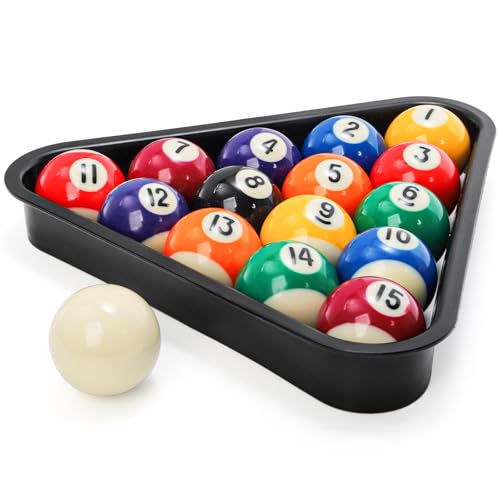 TOPZEA Billiard Balls Set Mini Size, 1-1/2 Inch Pool Ball Set, Complete 16 Balls with Billard Rack for 6 Feet Pool, Snooker Pools Table Accessories, American Style