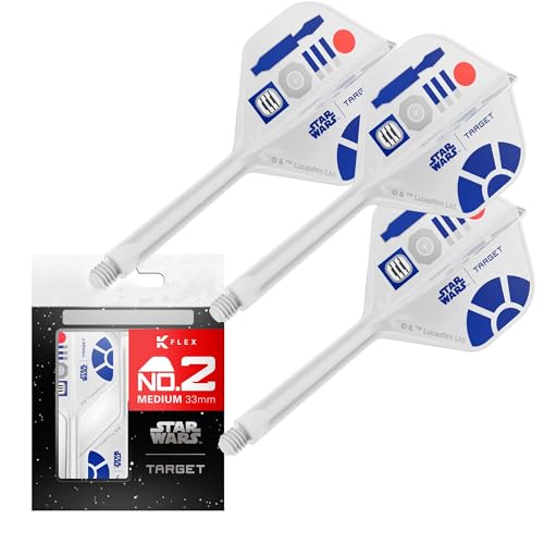Target Darts Star Wars R2-D2 K Flex Integrated Dart Flights & Shafts | R2D2 Pack of 3 K-Flex, No.2 & No.6 | Short, Intermediate & Medium Disney Kflex Accessories - size: Medium (33mm), style: No.2