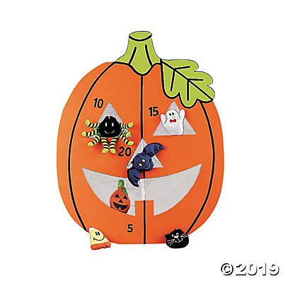 Fun Express Halloween Bean Bag Toss Game for Kids - Jack O Lantern Pumpkin Carnival Games Set with 5 Candy Corn Bean Bags | Perfect for Halloween Party Games, Fall Festival Activities