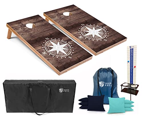 Tailgating Pros Cornhole Boards - 4'x2' Regulation Boards w/Carrying Case, Score Keeper, & Set of 8 Corn Filled Bags w/Tote - size: 4'x2' Boards, style: Nautical