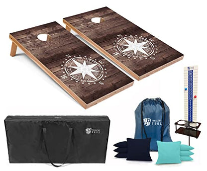 Tailgating Pros Cornhole Boards - 4'x2' Regulation Boards w/Carrying Case, Score Keeper, & Set of 8 Corn Filled Bags w/Tote - size: 4'x2' Boards, style: Nautical