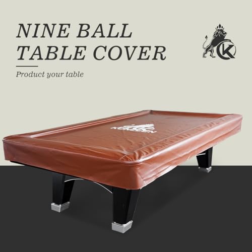 KONLLEN Pool Table Cover PU Leather Billiard Table Covers Indoor Outdoor Pool Table Cover Waterproof for 9 Feet Fitted Billiards Pool Accessories Black and Brown