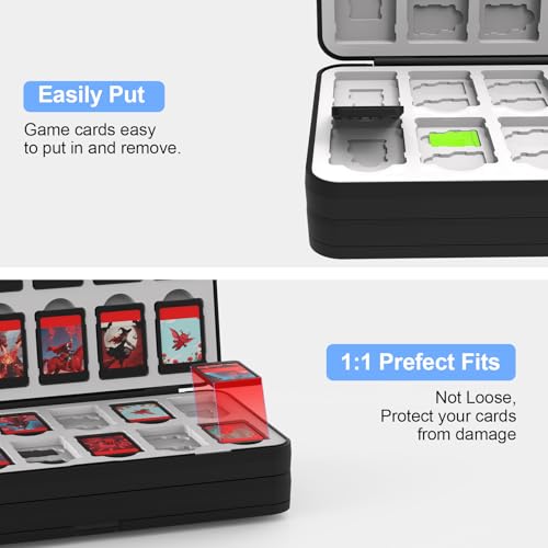 QuoLumPIA 72 Nintendo Switch 2 Game Case - for Switch/OLED/Lite Game Cartridges storage with 72 Game Card & 120 Micro SD Card Slots, Black, Hard Shell, Silicone Lining, Magnetic game card holder - size: 72