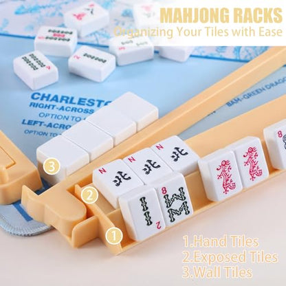 4 Pcs 18.7 Inch Creamy Yellow Acrylic Mahjong Tile Racks with Pushers for Game Night American Mahjong Racks Tile Set for Mah Jong Lovers and Beginners - color: Creamy Yellow