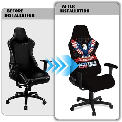 Eagle Print Gaming Chair Cover with Armrest Covers American Flag Print Game Chair Covers Slipcover United State 250th Anniversary Home Decor - color: Black and Multi - Eagle American Flag