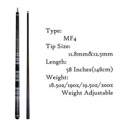 Carbon Fiber Pool Cue,11.8mm/12.5mm Low Deflection Cue Stick,Professional Pool Stick with Case - color: MF4, size: 12.5mm