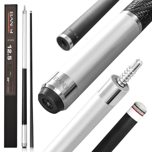 Banly Carbon Fiber Pool Cue Stick - Billiard Pool Stick for Adults, Low Deflection Pool Stick with Metal Ring Professional Cue Stick with Box Case - color: Silver