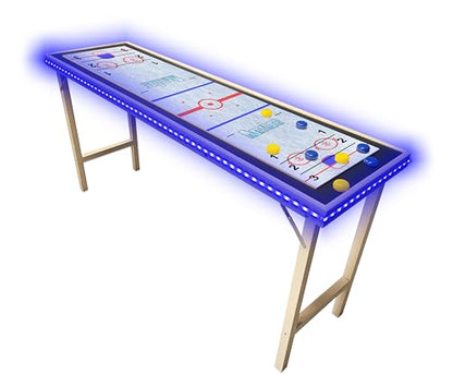 6-Foot Premium Shuffleboard Table w/Folding Legs, Pucks, and Optional LED Lights - Awesome Graphics - Choose Your Model - color: HOCKEY, size: 6-Foot w/ LED Lights