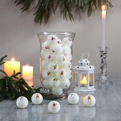 Gemscream 60 Pcs Christmas Table Tennis Balls Bulk 40mm White Beer Table Tennis Balls Christmas Image Holiday for Xmas Party Playing Favors Decoration Props