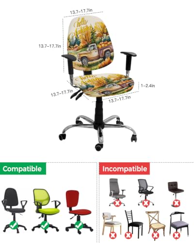 Savannan Office Chair Cover, Vintage Farm Truck Pumpkins Protective Stretch Elastic Universal Cover for Desk Task Chair,Computer Rotating Chair 1 Pcs Hello Autumn on Linen