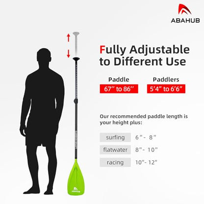 Abahub 1 x 3 Section Carbon Fiber SUP Paddle, Adjustable 67''-86'' Stand Up Paddle Lightweight Carbon Shaft, Black/Blue/Yellow/Green/Orange/Red Plastic Blade + Paddle Bag - color: Green-SUP Paddle
