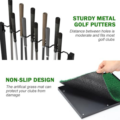 Golf Club Holder Floor Stand Golf Putter Stand with Wheels for 10 Clubs, Solid Metal Golf Club Organizer, Golf Club Storage Rack Cart for Garage Home Office, Indoor and Outdoor Use, Black