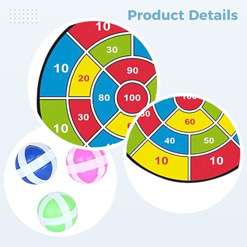 Youth Dart Board, 14.2 in / 36 cm Large Size with 3 Sticky Balls, Indoor Outdoor Game Toy, Safe Flannel Surface, Numbered Design, Birthday Gift for Kids