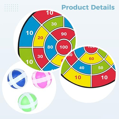 Youth Dart Board, 14.2 in / 36 cm Large Size with 3 Sticky Balls, Indoor Outdoor Game Toy, Safe Flannel Surface, Numbered Design, Birthday Gift for Kids
