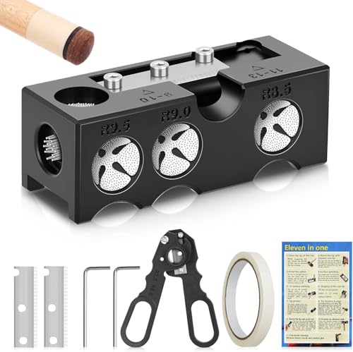Billiards Pool Cue Tip Shaper, Pool Cue Tips Replacement Kit, Pool Cue Shaper, Pool Cue Tip Tool, Pool Cue Tips Repair Tool for Replacement and Shaping Cue Tips - color: Black 10 in 1