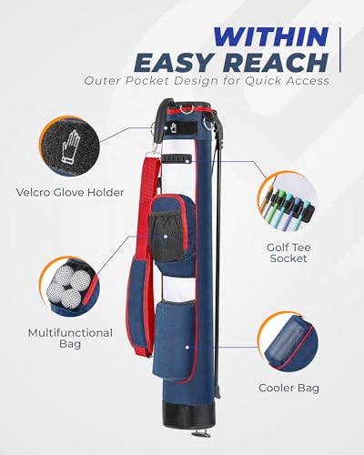 Golf Lightweight Stand Bag, Portable Golf Carry Bag with Insulated Cooler Pocket, Easy to Carry and Ideal for Driving Range, Pitch n Putt, Par 3, Executive Courses - color: Blue and Red