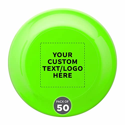 DISCOUNT PROMOS Frisbee Flying Discs in Bulk, 9.25 in. Fun Family Beach Game - color: - Custom - Neon Green, size: 50 flying discs