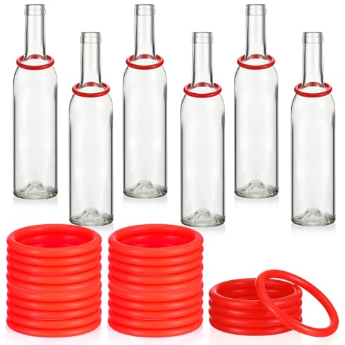 Shappy 31 Pcs Ring Toss Game Set Include 25 Rings and 6 Glass Bottles Fun Target Carnival Games for Outside Activity Carnival Party Favor - color: Red, size: 1.57"