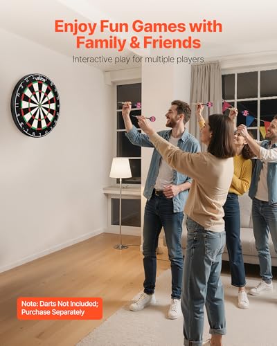 VEVOR Dart Board, High-Grade Self-Healing Sisal Fiber Dartboard with Staple-Free Bullseye, Blade Wire & Rotating Number Ring, 17.7" Professional Dartboard for Home Party Game Room (Darts Not Included)