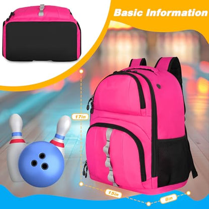 Goloni 2 Ball Bowling Backpack,Bowling Ball Bag with Shoe Compartment & Portective Foam Padded, Fits Shoes Up to US Size 16 - color: Pink