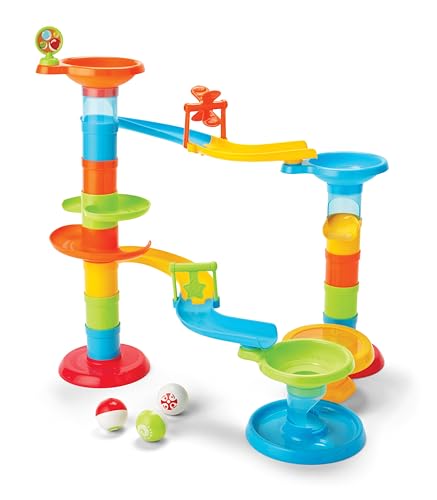 Kidoozie Drop N' Roll Raceway – 30-Piece Marble Run-Style Ball Tower with 3 Colorful Balls – Ages 12 Months+