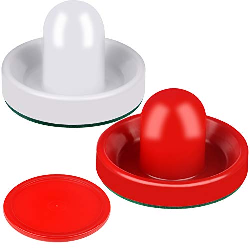 ONE250 Air Hockey Pushers and Red Air Hockey Pucks, Goal Handles Paddles Replacement Accessories for Game Tables (4 Striker, 4 Puck Pack) - color: White & Red