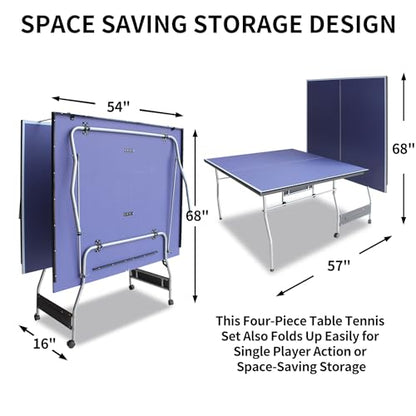 Folding & Portable 8ft Mid-Size Ping Pong Table Set for Indoor and Outdoor Games