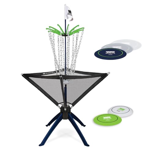 Wild Sports Disc Golf Set - Black, 5 ft Tall - All-Weather Basket for Lawn Games - Portable Disc Golf Basket with Carry Bag - Starter Kit with 3 Throwers & Accessories