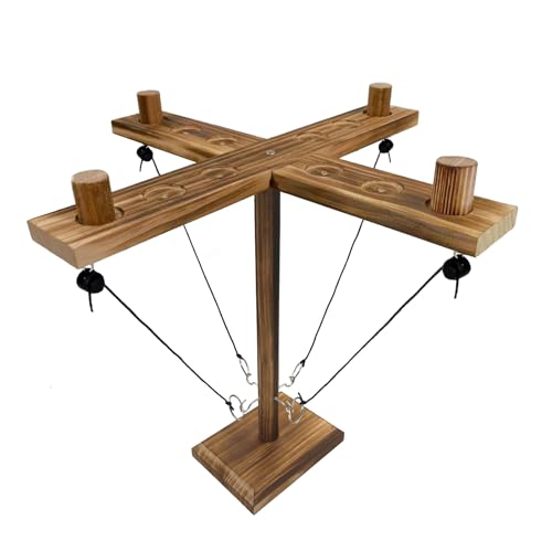Ring Toss Game, Ring and Hook Game, Patio Games, Ring toss Game for Adults,Games for Adults Party,Handmade Wooden Interactive Game Home and Party Fun, Yellow-Brown - style: M