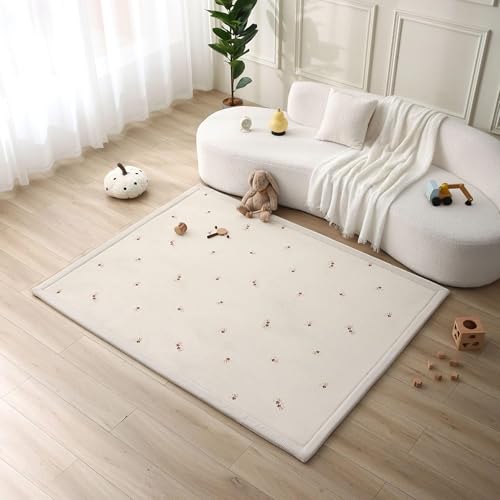 Hakuna Matte CloudSoft Baby Play Mat for Floor 60" x 80" Flowers | Coral Velvet high-density foam Rug for Crawling & Cozy Play – Non-Slip, Water-Resistant, Easy-Care Tummy Time Mat - color: Flowers, size: 5' x 6'8"
